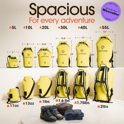 Earth Pak Waterproof Dry Bag - Roll Top Waterproof Backpack Sack Keeps Gear Dry for Kayak with Waterproof Phone Case - color: Yellow, size: 10L