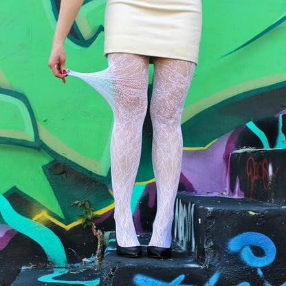 Millennials In Motion Sheer Elegance Patterned Tights - color: White Floral