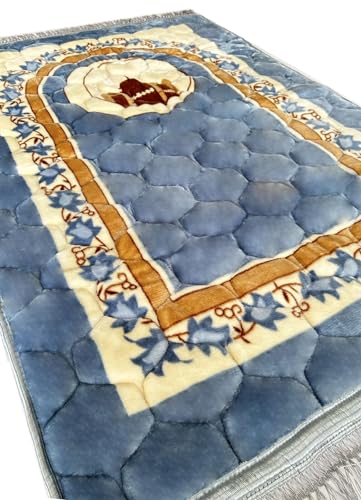 Prayer Rug Muslim Prayer Mat Islamic - Very Thick Prayer Rug Sajadah for Men Women with Islam Prayer Beads for Eid Travel Ramadan, Soft and Luxury (BB Blue) - color: Bb Blue