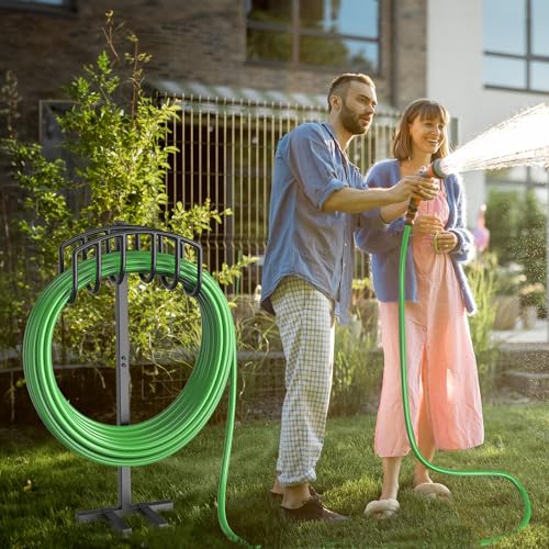 Garden Hose Holder, Detachable Metal Water Hose Holder Stand, Heavy Duty Freestanding Garden Hose Reel Rack and Hose Storage Organizer for Outside Yard - color: Black-Simple