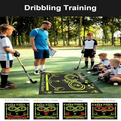 Hockey Training Equipment, Non-Slip Dribbling Training Mat, Field Trainer | Hockey Field Trainer, Practice Aids to Improve Speed, Ball Control and Coordination, Includes Resistance Bands and Cones - size: 59"*59"