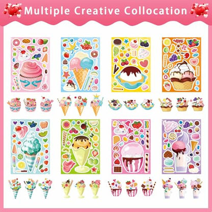 Make Your Own Ice Cream Sticker, Make-a-face Stickers, Summer Supplies | 24 Sheets Mix and Match Sticker Sheets Goodie Bags Stuffers DIY Summer Ice Cream Stickers for Kids Party Favors Activities - style: Ice Cream Stickers