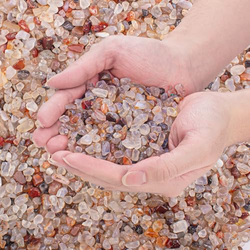 0.5 Lb/230g White Agate Crystal Pebbles Stones Aquarium Gravel Rocks, Natural Landscaping Pebbles Decorative Vase Filler Tumbled Crushed Stones for Fish Tank|Garden|Home, 5-7mm - color: White Agate, size: 0.5 LB