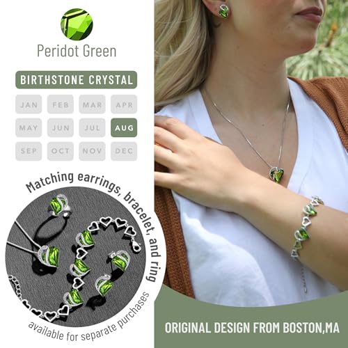 Leafael Gift Necklaces for Women, Infinity Love Birthstone Heart Crystal Pendant, Birthday Anniversary Jewelry for Wife, Mom, and Her, Silver Plated, 18" + 2" Adjustable Chain - color: 08a-August-Peridot Green