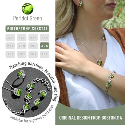 Leafael Gift Necklaces for Women, Infinity Love Birthstone Heart Crystal Pendant, Birthday Anniversary Jewelry for Wife, Mom, and Her, Silver Plated, 18" + 2" Adjustable Chain - color: 08a-August-Peridot Green