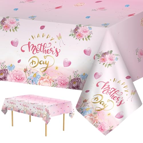 3 Pcs Happy Mothers Day Tablecloth Plastic - Pink Flowers Table Cloths, Love Mother Day Rectangle Floral Table Cover for Happy Mother's Day Tables Decorations Party Supplies Favors, 54x108 Inch - color: Pink Mothers Day