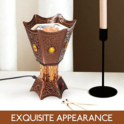 Bakhoor Electric Incense Burner Middle Eastern Style Tabletop Electric Censer Censer Metal Incense Burner for Home Office Yoga Spa Decor Copper (US Plug)