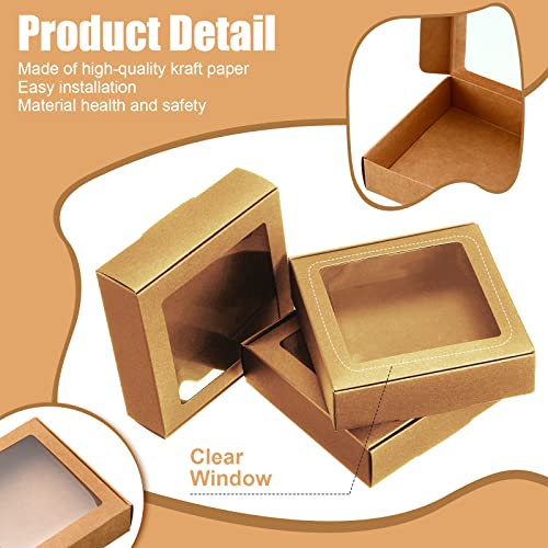 Zonon 30 Pcs Kraft Paper Boxes with Window 4.13 x 4.13 x 1.18 Inch Candy Packaging, Small Gift Boxes, Soap holder, Mini Treat Packaging for Bakery Chocolate Jewelry Display (Brown) - color: Brown