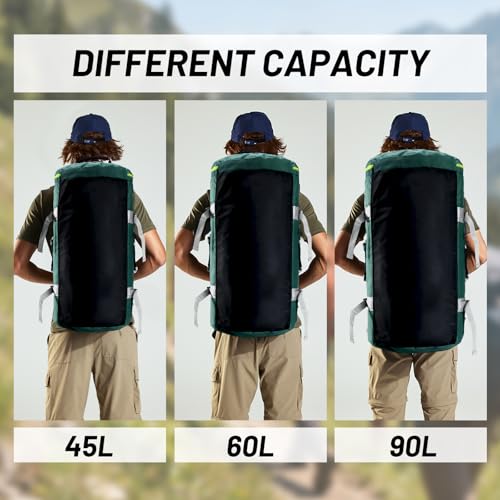 MIER 여행용 캠핑 체육관 스포츠용 대형 더플 백 백팩, 45L/60L/90L | 방수, 컨버터블 더플, 탈착식 백팩 스트랩, 신발 수납 공간, 튼튼한 타폴린, 3가지 사이즈 - color: 초록색., size: 45L