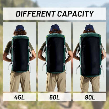 MIER 여행용 캠핑 체육관 스포츠용 대형 더플 백 백팩, 45L/60L/90L | 방수, 컨버터블 더플, 탈착식 백팩 스트랩, 신발 수납 공간, 튼튼한 타폴린, 3가지 사이즈 - color: 초록색., size: 45L