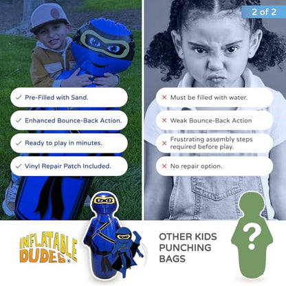 INFLATABLE DUDES Blue Ninja Toy 40” - Kids Punching Bag | Sand-Base | Bop Bag, Pre-filled with Sand, Inflatable Toy, Punching Bag for Kids, Enhanced Bounce-Back Action, Indoor/Outdoor - color: Blue Small Ninja | Pre-filled with Sand