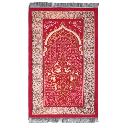 Islamic Prayer Rug Masjid Pattern Thin Mat 1pc Muslim Portable Blanket Ramadan Eid Gift Rug Turkish Prayer Carpet - Red, Styled - color: 1pc Redd
