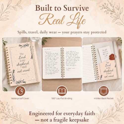 Hardcover Blank Christian Notebook – 140 Pages – Psalm 23:1 | Lined Pages with Bible Verse Cover – Inspirational Writing Spiral Notebook for Bible Study, "Lord is my Shepherd" - color: Shepherd_Cream