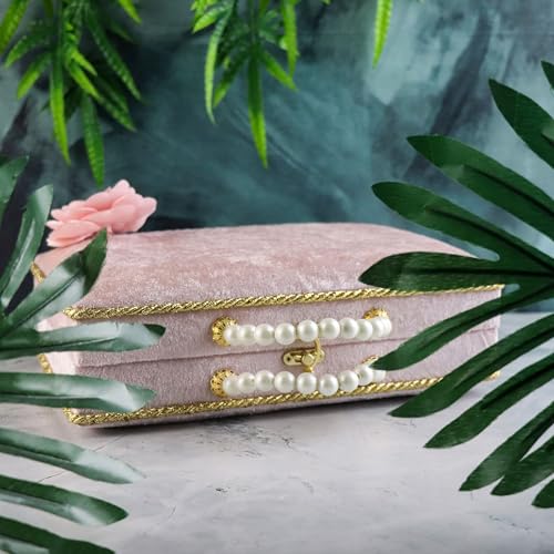 Modefa Islamic Luxury Pearl Islamic Gift Set - Holy Quran in Arabic - Velvet Box with Quran, Hijab, Tesbih, & Bookmark (Dusty Pink) - color: Dusty Pink