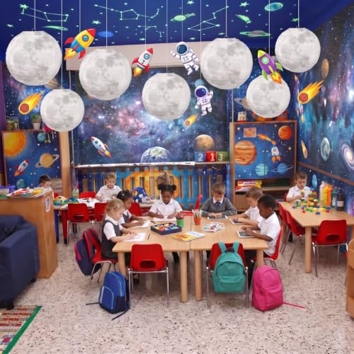 Baquler 12 Pcs 12" Moon Lanterns Space Moon Hanging Party Decoration