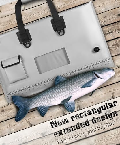 ARCFOX Live Fish Bag Weigh in Bag 28x17in Gray, Tournament Fishing, Detachable Mesh Liner, Waterproof, Leakproof, Airtight Zipper, Inflatable/Drain Valve, Oxygen Machine Storage Pocket, Measure Scale