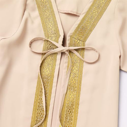 Muslim Clothes for Baby Boy Arabian Robe Plaid Turban Scarf Eid Ramadan Dubai Attire Infant Abaya Saudi Kaftan Kurta - color: Beige, size: 6-12 Months