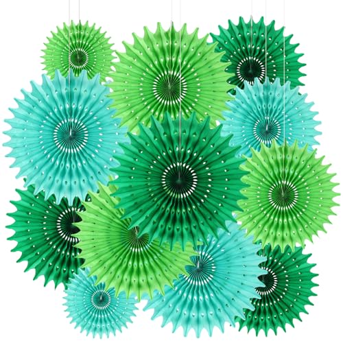 BestoFun 12 PCS Paper Fans Green Party Decorations Tissue Paper Flowers Decorations for Girl Groovy Birthday Baby Shower Wedding Bachelorette Room Wall Hanging Décor - color: Green