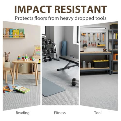 24 Tiles Interlocking EVA Foam Floor Tiles, Puzzle Exercise Mat, Home Gym and Garage Workout Mat, Black, 20 in x 20 in x 0.39 in, 64 Sq Ft (24, Grey) - color: Grey