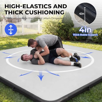 Wrestling Mat Inflatable 10x10 FT Flodable Jiu Jitsu Mats Portable 4” for Home Training, BJJ, MMA, Grappling, Judo, Martial Art, Boxing Indoor Outdoor