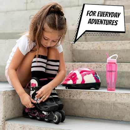 Ninja Kidz Official Kids Water Bottle with Straw, Reusable Water Bottle with Handle, Leak-Resistant, Insulated, Durable, Great for Sports, Official Merch, 0.5 liters, Pink - color: Pink