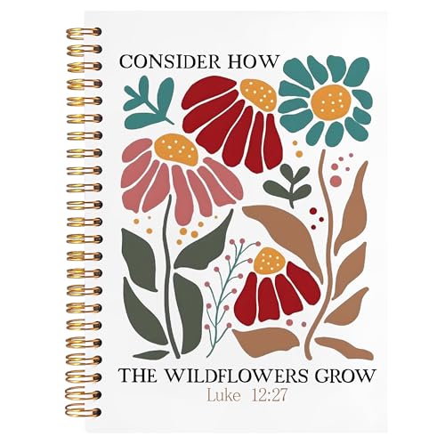 BearCake Boho Floral Christian Notebook Journal, Inspirational Christian Gifts for Women, Luck 12:27 Bible Religious Journal for Women, Flower Scripture Hardcover Spiral Notebook 5.5x8.3 - color: white Bible-wildly