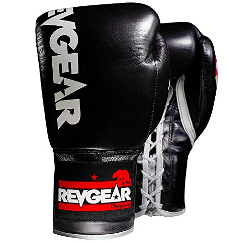 Revgear F1 Competitor Pro Lace Boxing Glove | Premium Leather | Lace-up - color: Black, size: 8 OZ