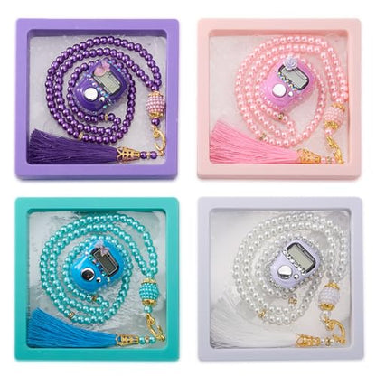 INSYOHO Islamic Prayer Beads & Glitter Tasbeeh Counter 4 Pack - Digital Finger Counter, Muslim Tasbih for Dhikr Meditation Ramadan, Elegant Islamic Gift - color: Pink + White + Sky Blue + Purple