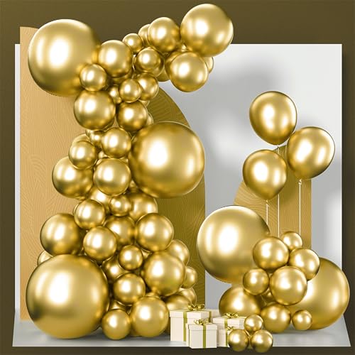 PartyWoo Gold Balloons 120pcs Different Sizes of 18 12 10 5 Inch Gold Balloon Arch Kit Garland for Birthday Wedding Anniversary Baby Shower Graduation Retirement Casino Party Decorations Gold-G101 - color: Gold-g101