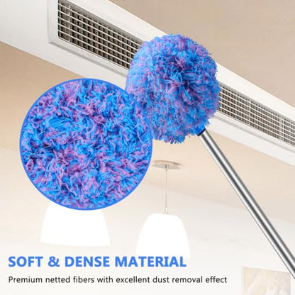 Ceiling Fan Cleaner Duster Reusable Microfiber Ceiling Fan Blade Cleaner Removable Duster with Extension Pole Adjusts 13 to 49.7 Inch for Cleaning Walls Furniture Door Window Top (Blue Pink) - color: Blue Pink