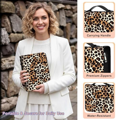 PU Leather Bible Cover with Handle & Pockets, Large Capacity Bible Case, Water-Resistant Scripture Organizer Bag with Bonus Card Holder, Christian Gift for Women & Men, Leopard Print - color: Leopard Print