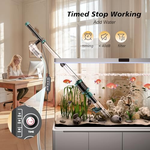 AKKEE Aquarium Vacuum Gravel Cleaner, 36W Electric Fish Tank Cleaner Vacuum, 8 in 1 Multifunctional Aquarium Cleaner for Automatic Water Change, Wash Sand, Water Circulation and Timed Off - color: Green