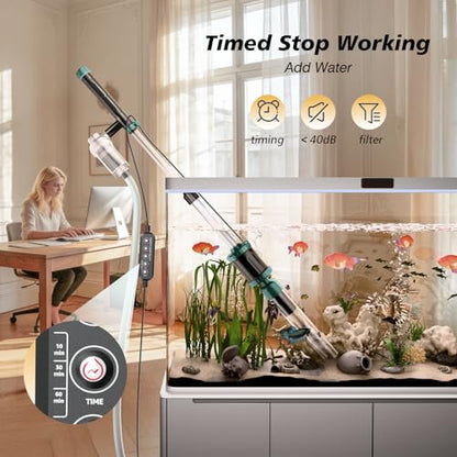 AKKEE Aquarium Vacuum Gravel Cleaner, 36W Electric Fish Tank Cleaner Vacuum, 8 in 1 Multifunctional Aquarium Cleaner for Automatic Water Change, Wash Sand, Water Circulation and Timed Off - color: Green
