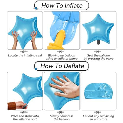Blue Silver Star Balloons,16Pcs 22/18/10 Inch Foil Graduation Decorations - color: Blue Silver