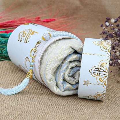 Prayer Rug, Tasbeeh Ramadan Eid Gift Box | Ramadan Kareem Gift Set | Islamic Eid Gift Box | Prayer Mat Misbaha Set For Ramazan | Eid Mubarak Favor (Blue)
