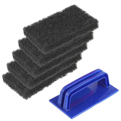 5 Pack Electric Cleaning Brush Pad Kitchen Bathroom Household Cleaning Pad Swimming Pool wall Cleaning Brush Heavy Duty Griddle Scrubber Scouring Pad and 1 Pack Handle kit(Black) - color: Black
