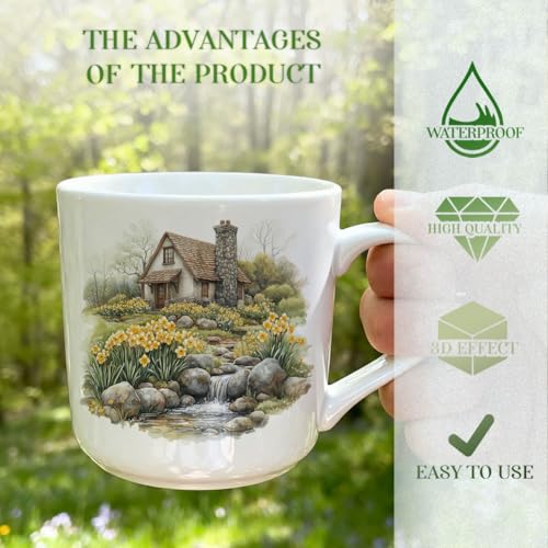 20 Pcs Flower Garden House UV DTF Cup Wraps, 4.3 x 9.4 Inch Flower UV DTF Transfer Stickers Waterproof Rub on Transfer Decals for 16OZ Glass Bottle Vase Furniture Crafts - style: Garden House