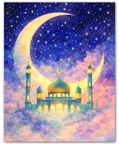 ZUKIY Islamic Wall Art - Golden Dome Crescent - Muslim Wall Decor for Living Room - Islamic Home Decor - 8x10 Unframed Poster - color: Golden Dome Crescent