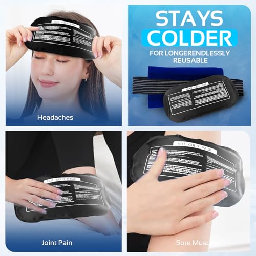 Ice Packs for Injuries Reusable (3-Piece Set) – Hot and Cold Ice Packs for Knee, Reusable Gel Wraps Support, Adjustable Ice Pack Pain Relief for Shoulders, Back Joints Muscles, Knees, Arms and Legs - size: 3 Piece Set - Regular, style: Drak Black