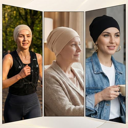 3 Pcs Women Hijab Undercap, Non Slip Hijab Cap, Solid Color Undercap Under Scarf for Women (Black, White, Khaki)