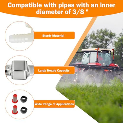 Spray Boom Repair Kit Include 3/8" Polypropylene Elbow Nozzle Body 11/16" MPS x 3/8" HB, Retaining Nuts and Caps 11/16" FPSand 50 Mesh Tip Screens Nozzle Strainers,Boom Clamps 1" Square-2 PCS