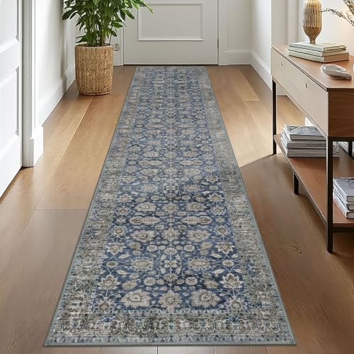 KOZYFLY Vintage Runners for Hallways 2x10 Washable Rug Runner Blue - color: Blue, size: 2' x 10' (Runner)