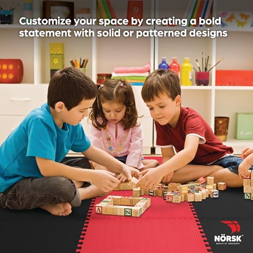 Dual-Sided Reversible 1/2" Foam Exercise Mats for Home Gym - Interlocking EVA Foam Tiles - color: Red / Black, size: 24 Tiles - 96 Sq. Ft.