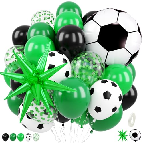 Soccer Balloons, 12 Inch Black and Green Balloon for Birthday Party Decor - color: Black and Green, size: 30PC