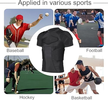 Men’s Football Padded Compression Shirt, Chest & Rib Protection | Built-in EVA padding helps absorb impact and protect the chest and ribs for football, baseball, basketball, paintball - size: Large