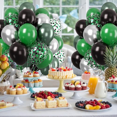 Paready Green Black Balloons, 60 Pcs Party Balloons for Graduation Sports - color: Green Silver