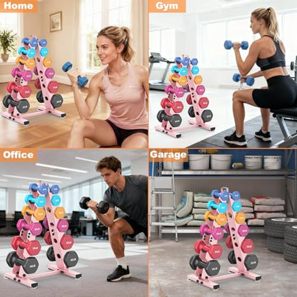 TomCare 6-Tier|5-Tier|4-Tier|2-Tier Dumbbell Rack Stand Only for Home Gym | Stable A-Frame, Fits 5–35 lb Dumbbells, Protective Padded Cradles, Adjustable Feet, Easy-Carry Handle (Stand Only) - color: Pink, size: 6 Tier
