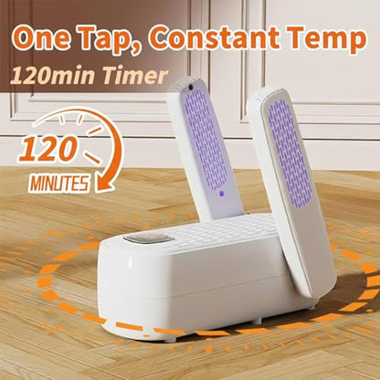 Boot Shoe Dryer - 3-4 Heat Settings, 360° Rapid Drying, Auto Shut-Off & Timer for Sneakers, Work Boots, Gloves - color: White -2 Poles