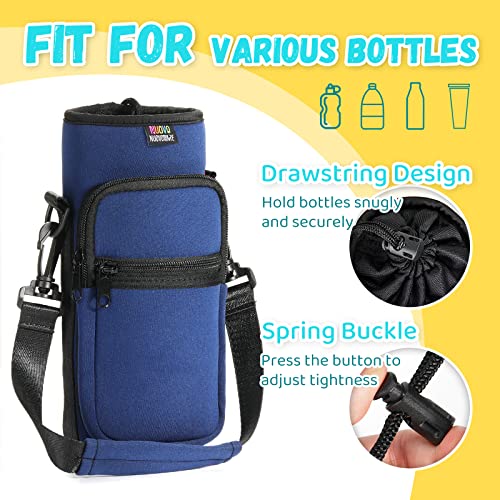 Nuovoware Water Bottle Carrier Bag, 25oz/32oz, Navy blue | Adjustable Shoulder Hand Strap, 2 Pocket, Neoprene Sleeve, For Hiking Travelling Camping - color: Navy Blue, size: 25-32 Ounces - Standard