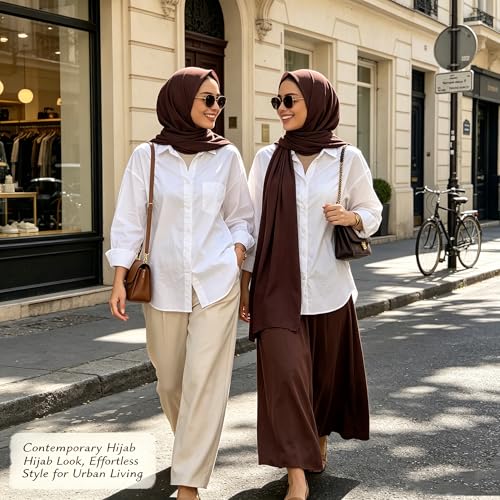 Jersey Hijab Scarf for Women,Lightweight Muslim Turban Head Scarf Modal Feel Hijab Coverings for Prayer with Clip - color: Coffee